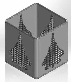 A square pen cup with a holey silhouette of the latest generation Russian Su-57 fighter