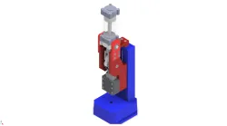 Animation of pneumatic press with lever mechanism.