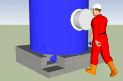 SLOPPED BOTTOM VERTICAL CYLINDRICAL TANK - 20 CUBIC METERS | TANQUE CILÍNDRICO VERTICAL DE FONDO INCLINADO - 20 METROS CÚBICOS