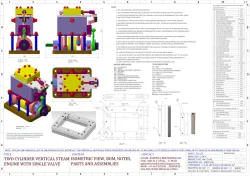2 CYLINDER VERTICAL STEAM ENGINE WITH SINGLE VALVE, PROJECT NO : 09C-21-00, DRAWING NO - JPB2CVSE, J.A.M. DE WAAL PAPAKURA NZ, 09C-21-00, JPB2CVSE, Catia V5