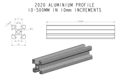2020 aluminium extrusion 10mm-500mm in 10mm increments