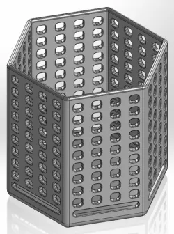 Hexagonal pen cup with square and rectangular holes