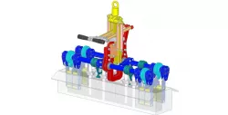 Friction gripper for packaging, force by gravity, locked automatically, release by hand lever