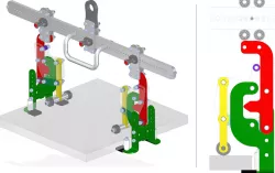 Load handling device for plates, form-fitting, friction against sideways movement, adjustable depth of grip