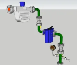 FLOW TRANSMITTER AND DUPLEX STRAINER - TYPICAL INSTALLATION ARRANGEMENT | TRANSMISOR DE FLUJO Y FILTRO DOBLE - INSTALACIÓN TÍPICA