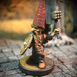 Gnome with Mace, Fantasy Tabletop RPG Miniature or Garden Gnome Statue