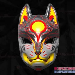 Japanese Fox Mask Demon Kitsune Cosplay Mask, Helmet 3D Print Model