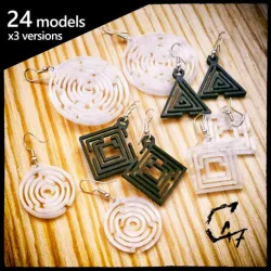 SET of 24 Labyrinth earrings / necklaces (4 shapes x 6 sizes)