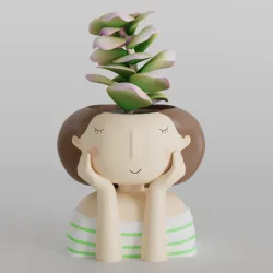 Charming Girl Planter Digital STL File - Cute Plant Holder 3D Printable Design - Modern Decorative Pot for Succulents or Small Plants