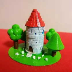 Old Ruined Tower Forest Diorama