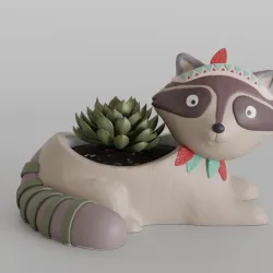 Charming Raccoon Planter Digital STL File - Decorative Tribal-Style Animal Pot Holder for Succulents, Flowers, or Small Plants - 3D Printable