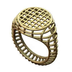 Wire mesh round flat top signet ring 3D print model