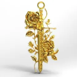 Sword and rose pendant