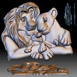 Cartoon lions family 3D model bas-relief for CNC router or 3D printer
