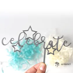 Celebrate Cake Topper with Stars - Cake Decoration