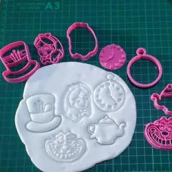 Alice, galley, cat, clock, teapot 5cm cookie cutter cookie cookie