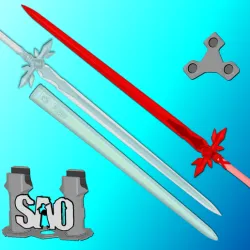 Blue/Red Rose SAO Sword | Eugeo/Kirito Sword | Sword Art Online | Matching Scabbard, Display Plinth Available | By CC3D