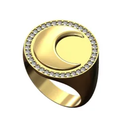 Crescent moon large round diamond signet ring US size 9 3D print model