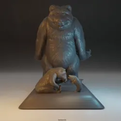 Daddy bear and baby bear catch fish