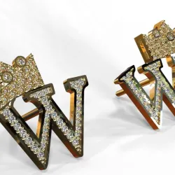 Letter "w" with stones - Gold MAN