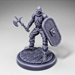Skeleton - Infantry - Battle Axe + Elliptical Shield - Ready Pose + Wooden Base