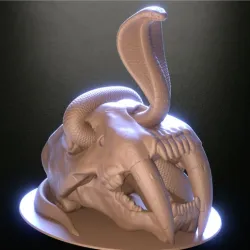 Naja cobra snake coming out Smilodon Saber-toothed Tiger Skull