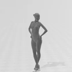 girl in bikini standing up and wearing heels