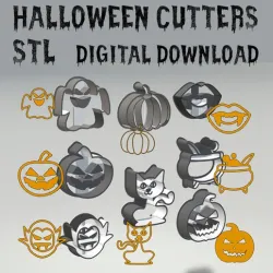 Halloween shapes set of 8 clay, cookie, jewellery cutters, stamps. STL DIGITAL DOWNLOAD.