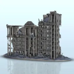 Destroyed modern appartment block 3 - Flames of war Bolt Action Warhammer 40 000 Science fiction SF 40k Star Wars Legion Warhordes Grimdark Confrontation