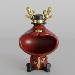 Festive Reindeer Candy Holder STL File - Cute Christmas Reindeer with Top Hat and Golden Antlers for Holiday Decor - 3D Print Digital Download