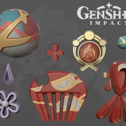 Genshin Impact Yoimiya's cosplay accessories 3D model (full complect)