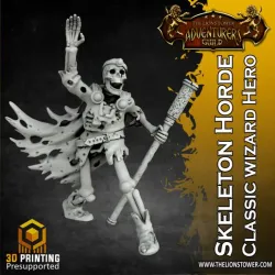 Skeleton Horde - Classic Wizard Hero (32mm scale, pre-supported miniature)