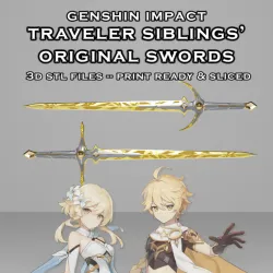 Traveler's Original Swords -- Aether and Lumine -- Genshin Impact -- Splited Print Ready
