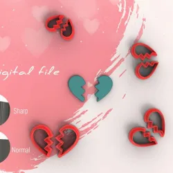 Valentine Broken Heart Polymer Clay Cutter | Digital STL File | 4 Sizes | 2 Cutter Versions