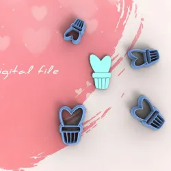 Valentine Cactus Polymer Clay Cutter | Digital STL File | 4 Sizes | 2 Cutter Versions