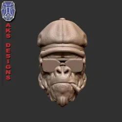 Gangster gorilla smoking with hat Bas relief