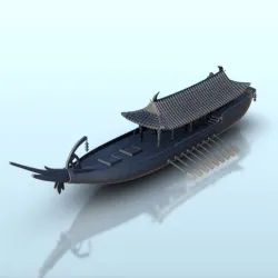 Large oriental boat with roof and oars 3 - China Asia Japan Warhammer Age of Sigmar