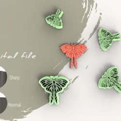 Luna Moth Butterfly Polymer Clay Cutter | Digital STL File | 4 Sizes | 2 Cutter Versions