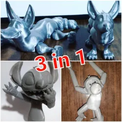 3 for 1 climbing monkey, Stitch, dog flexi