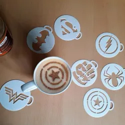 7 superhero stencils - Batman, Superman, Flash, Wonder Woman, Marvel