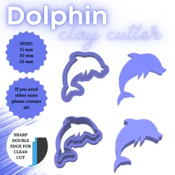 Dolphin clay cutter | STL Digital file | 3 sizes | sharp cutter | Cookie cutter STL file | 6 STL files for 6 cutters