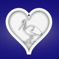 Key pendant, heart, stork