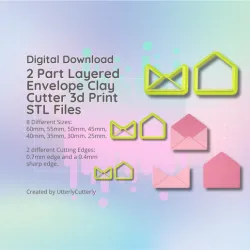 2 Part Open Letter Envelope Clay Cutter - Layered STL Digital File Download- 8 sizes and 2 Cutter Versions