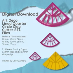 Art Deco Quarter Circle Clay Cutter - STL Digital File Download- 8 sizes and 2 Cutter Versions