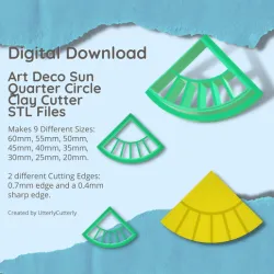 Art Deco Sun Quarter Circle Clay Cutter - STL Digital File Download- 9 sizes and 2 Cutter Versions