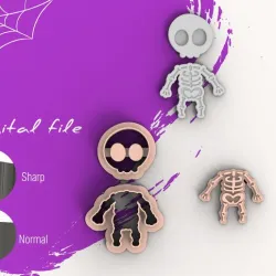 Halloween Skeleton Polymer Clay Cutter | Digital STL File | 4 Sizes | 2 Cutter Versions