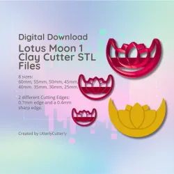 Lotus Moon 1 Clay Cutter - Celestial STL Digital File Download- 8 sizes and 2 Cutter Versions