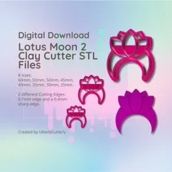 Lotus Moon 2 Clay Cutter - Celestial STL Digital File Download- 8 sizes and 2 Cutter Versions