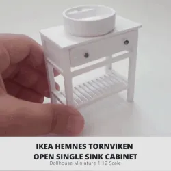 Miniature IKEA-inspired Hemnes Tornviken Open Single Sink Cabinet for 1:12 Dollhouse, Miniature Bathroom Sink, Furniture for IKEA Doll House