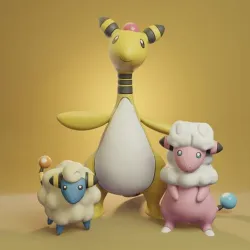 Pokemon - Mareep, Flaaffy and Ampharos with 2 poses each